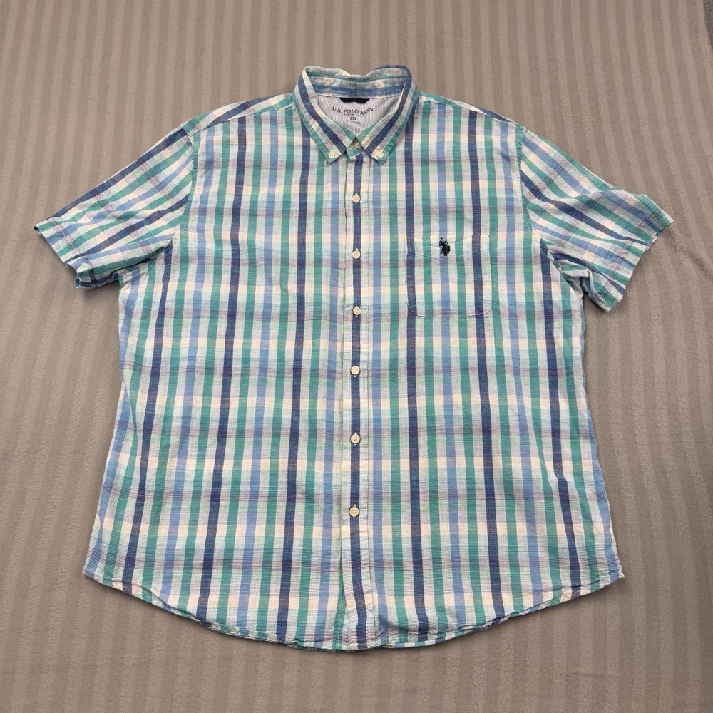 US Polo Assn. Men's Short Sleeve Plaid Button Down‎ Size 2XL